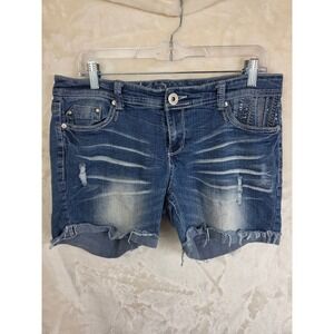 Ariya‎ Jeans Women Medium Wash Distressed Embroidered Denim Shorts Size 13/14